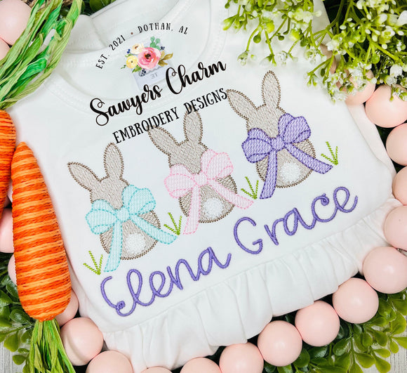 Girls Easter Bunny Trio Embroidered Shirt