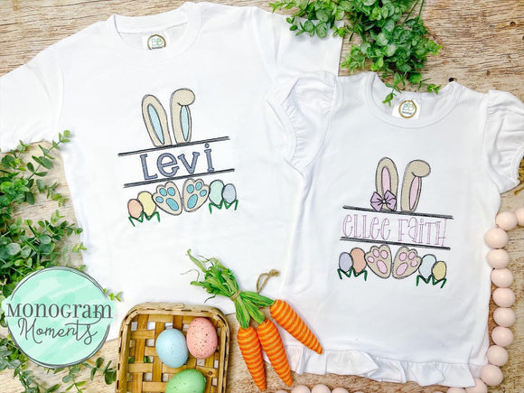 Girls Easter bunny name plate embroidered shirt